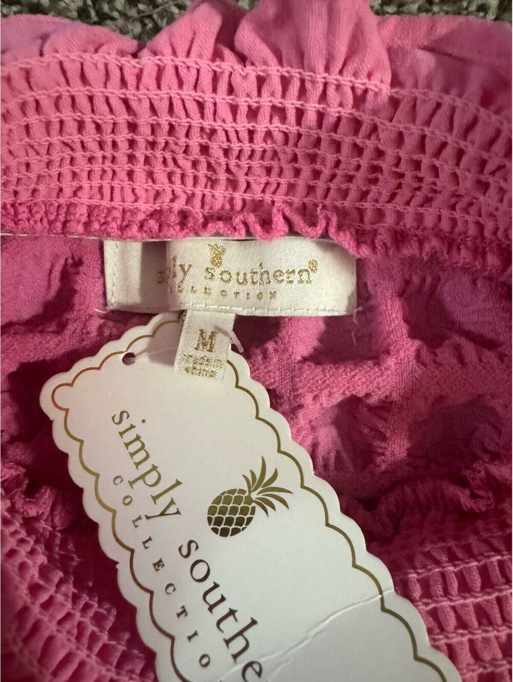 NWT Simply Southern Medium Hot Pink Textured Smocked Ruffle Tunic Top - Picture 6 of 7